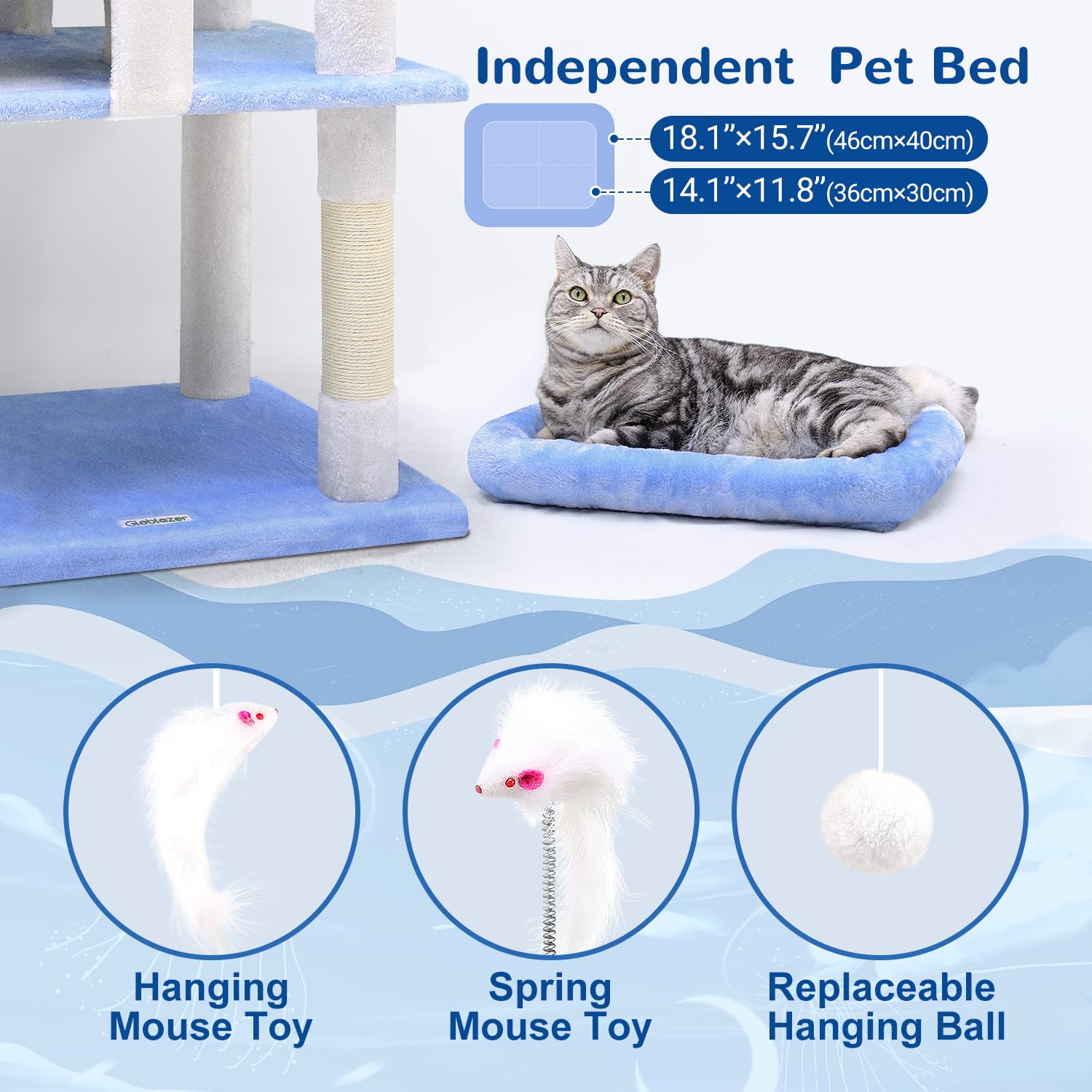 Globlazer S72 Heavy Duty Ocean Blue Cat Tree For Large Cats, Sturdy 72In Maine Coon Cat Tree For Large Cats 20 Lbs+, Cool Heavy